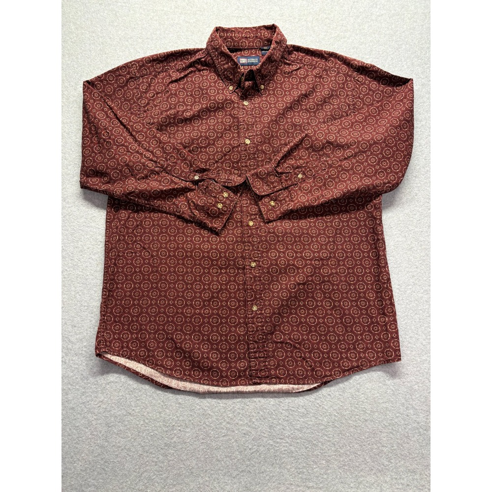 Faded Glory Mens Large‎ Clove Red Geometric Button Down Shirt Long Sleeve Cotton